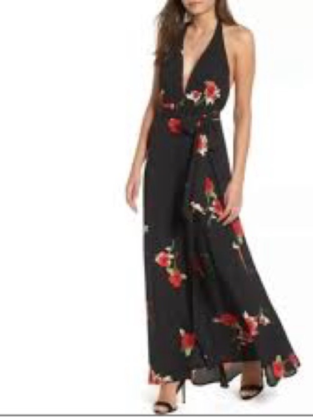 Leith Black Halter Maxi Dress with Red Floral Print - Picture 2 of 8
